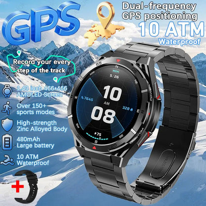 GPS Smartwatch Men 1.43" AMOLED 10ATM Waterproof Bluetooth HD Call Compass Altitude Barometer Multi Sport Mode Smart Watch
