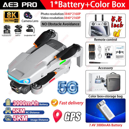 AE3 Pro Max Professional Drone With Screen 360° Obstacle Avoidance Brushless  8K Dual Camera 3-Axis Gimbal Quadcopter FPV dron
