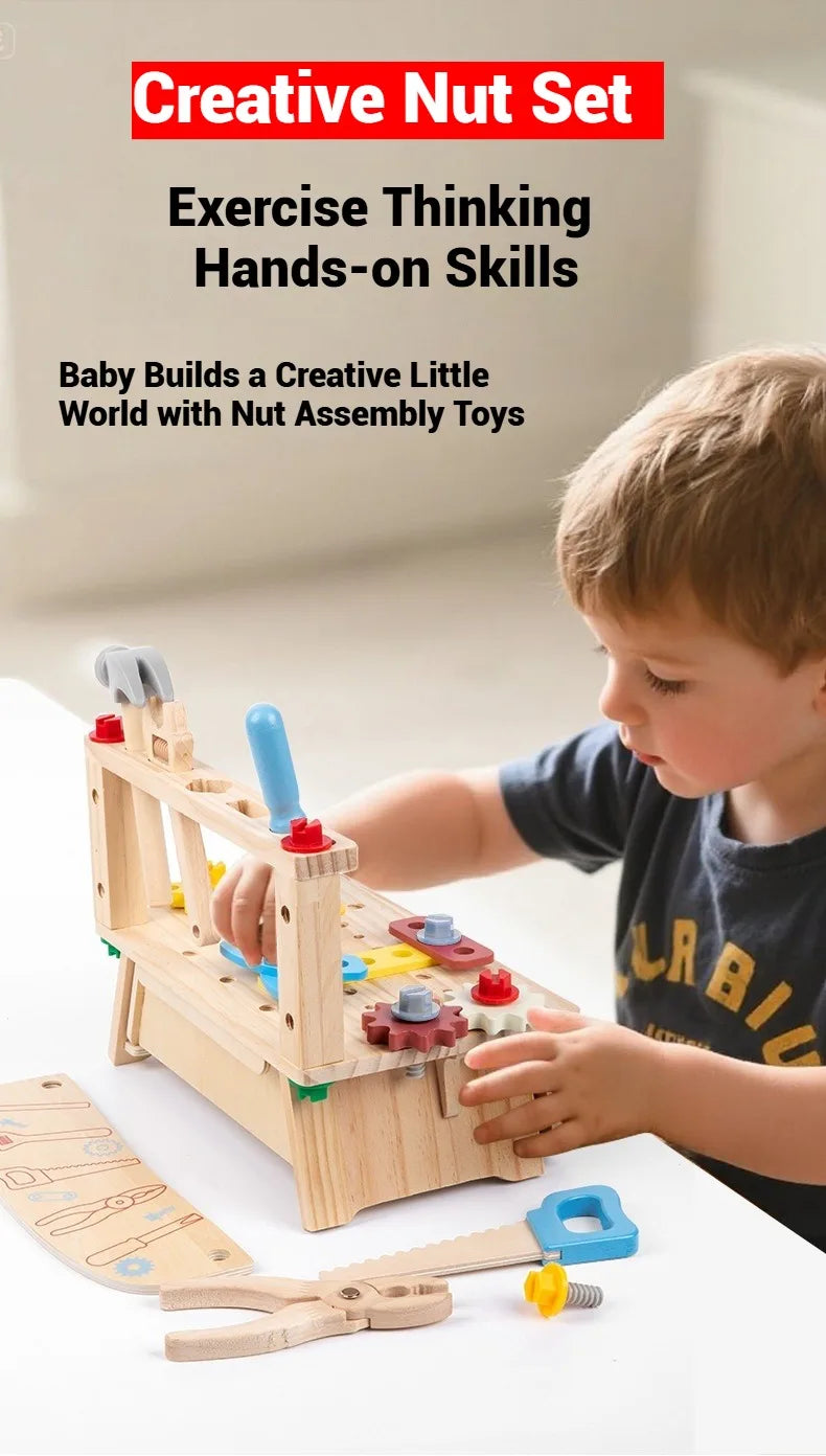 Tool Bench for Kids Toy Play Workbench Wooden Tool Bench Workshop Workbench with Tools Set Wooden Construction Bench Toy for Boy