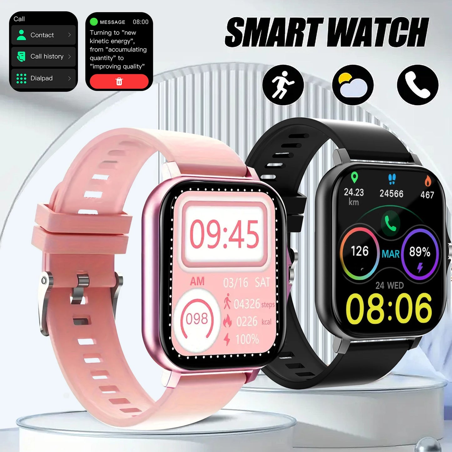 2025 Smart Watch, Sports Watch, Incoming Call Alert Multiple APP Alerts, Fashionable for Men and Women, iPhone/Andriod