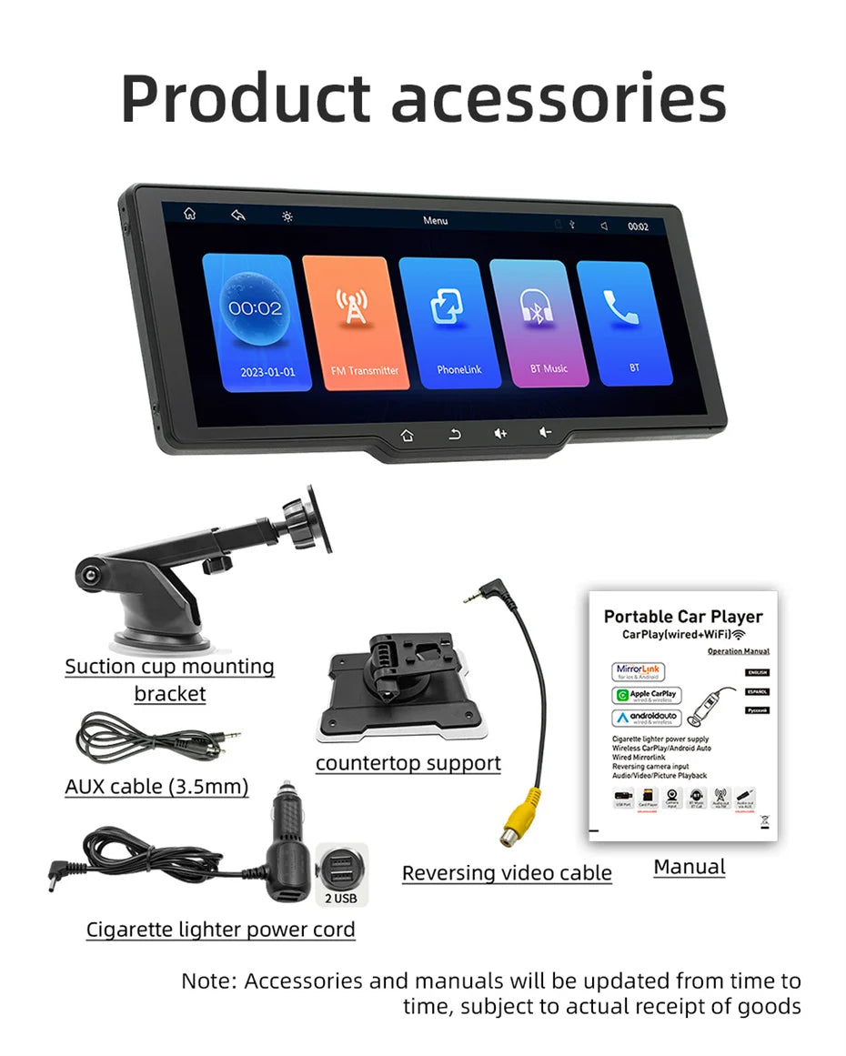 Portable Car MP5 Player Smart Stereo Radio Carplay Android Auto 10.26Inch Touch Screen Bluetooth FM Universal Multimedia Monitor