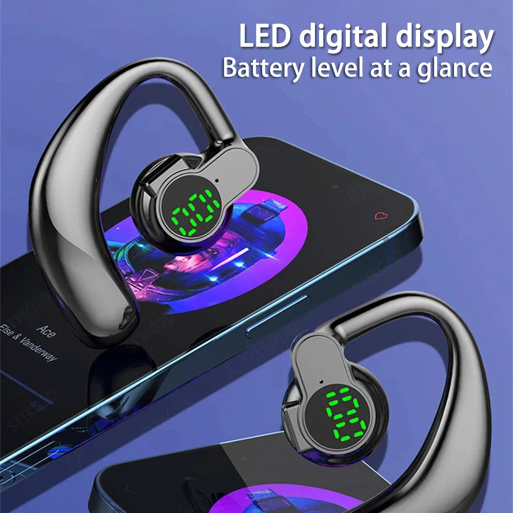 ‌Open-Ear Wireless Earphones Bluetooth 5.4 -Bone Conduction ENC Noise Cancelling with LED Display for Sports/Driving/Gaming ‌