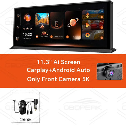 Dash Cam 5K Front Rear Car Camera Wireless CarPlay & Android Auto  WiFi GPS 11.3" Touch Screen GPS Navigation Night Vision DVR