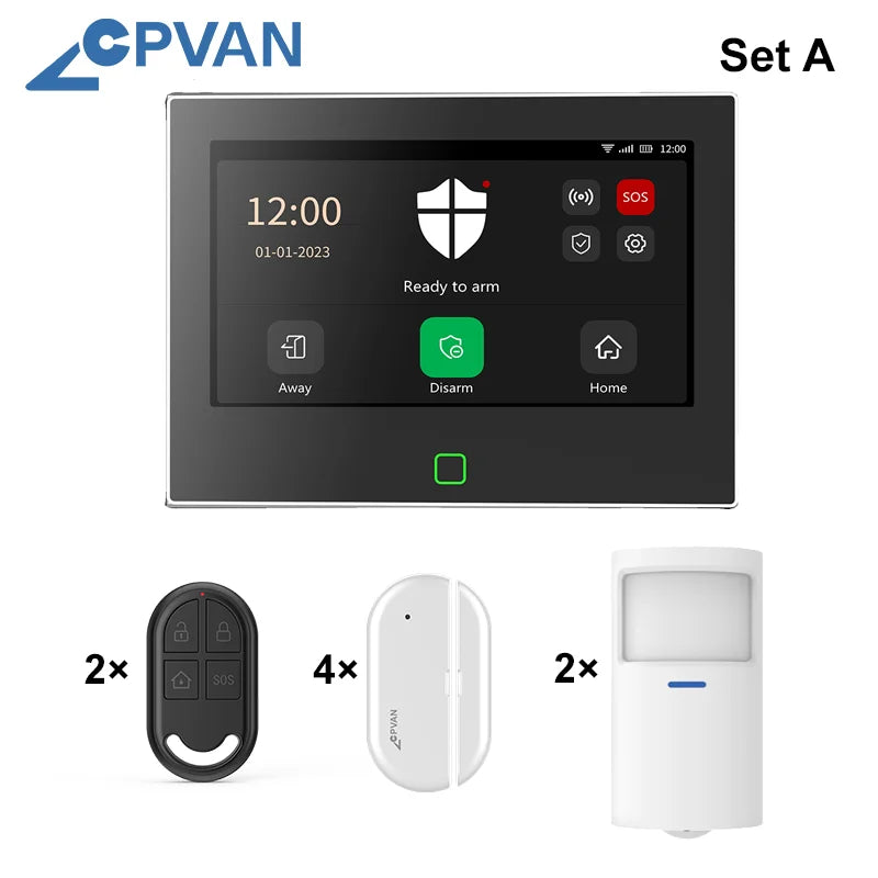 CPVAN Tuya smart Home Alarm System Wireless WiFi 4G 7 inch panel for Home burglar Security Protection Alarm Kit DIY Accessories