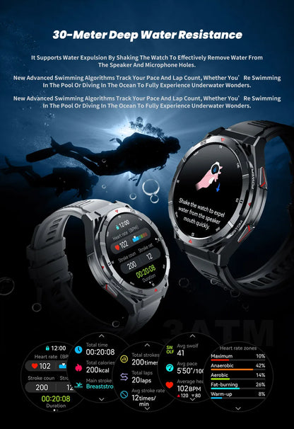 New Outdoor Built-in GPS Smart Watch Men 1.43'' AMOLED Display Compass 3ATM Waterproof Swimming Grade Bluetooth Call Smartwatch