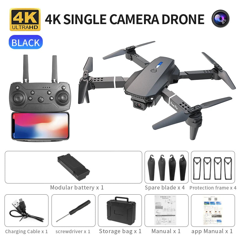 Professional E88 PRO Drone with screen 8K HD Camera WiFi FPV Foldable RC Quadcopter Helicopter Toy for Kids Adults Outdoor Gifts