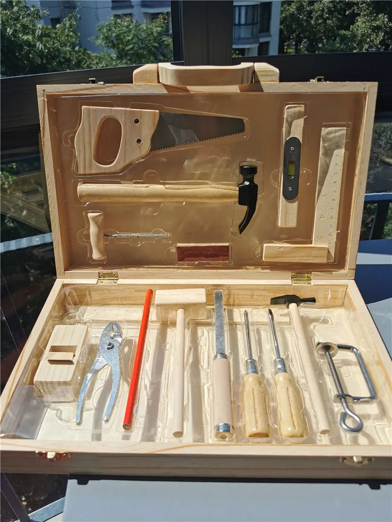 Children Real Life Wooden Carpenter's Box Tools Boy's Pretend Toy Wood Tools Set Hammer Screwdriver Manual Skill Learning