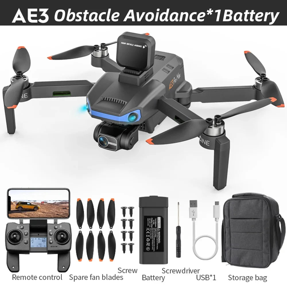 AE3 Pro Max Professional Drone With Screen 360° Obstacle Avoidance Brushless  8K Dual Camera 3-Axis Gimbal Quadcopter FPV dron