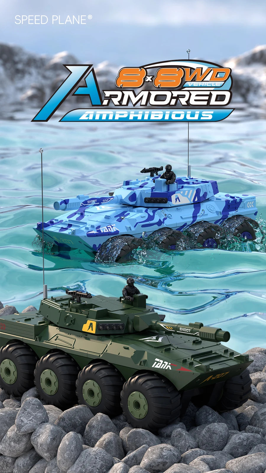 Large Rc Tank Buggy Car 1/32 Radio Control Car Remote Control Truck Amphibious Armored Vehicle 8WD Electric Model Toys for Boys