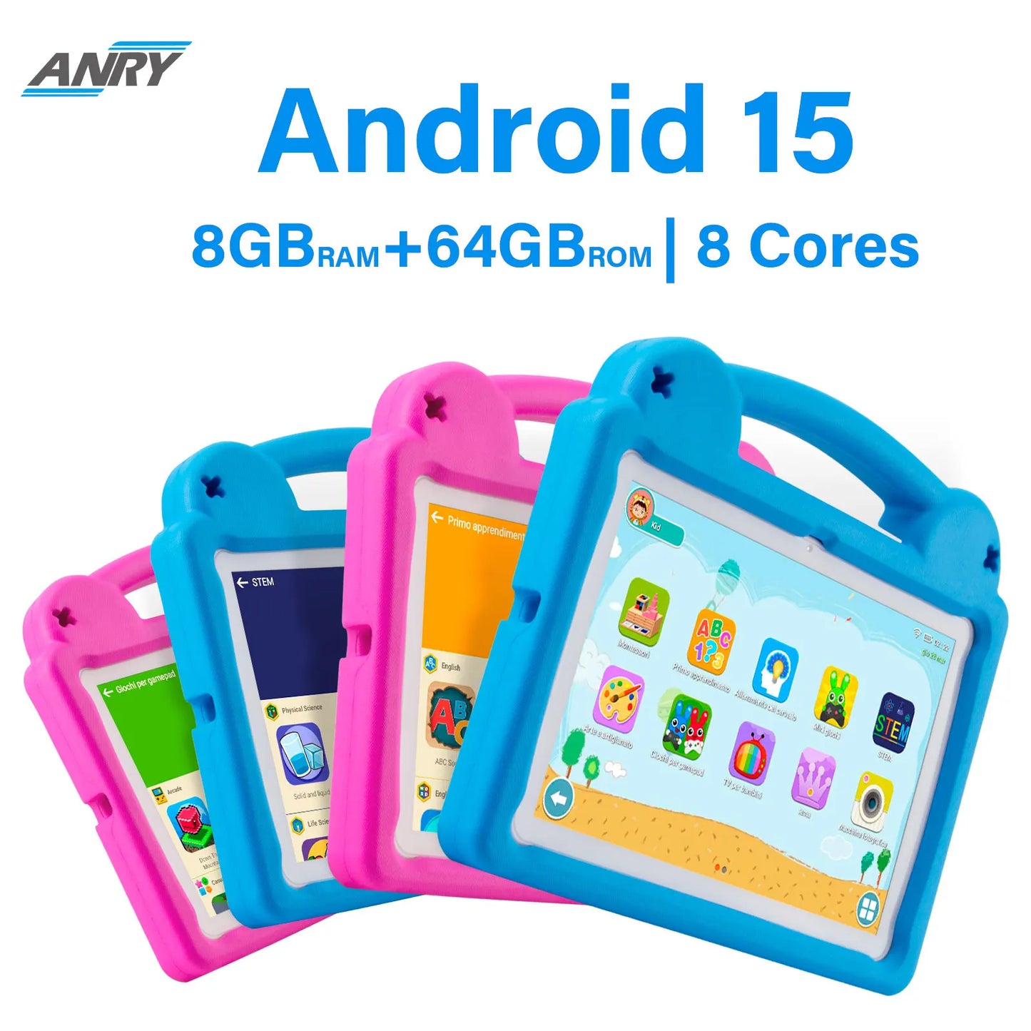 ANRY Kids Tablet 10.1inch Tablet Android 15 8GB(4+4 Expand) RAM 64GB ROM with Octa-Core 5000mAh Tablette 2025 Children's Gifts