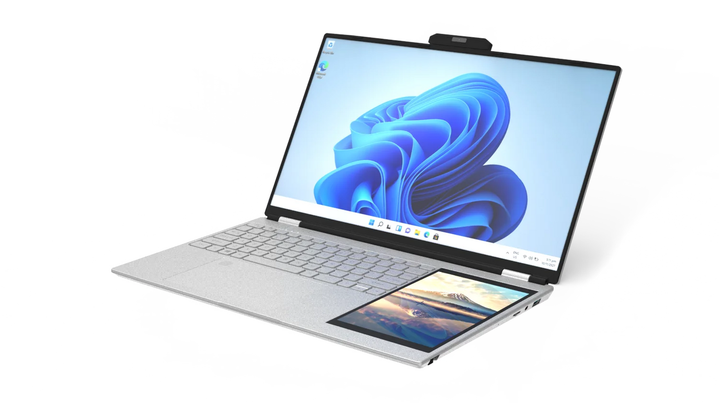 CRELANDER Intel N100 Notebook 15.6 " 2K +7" Touch Screen Quad Core 16GB WIFI Windows11 Portablet PC Computer Dual Screen Laptop