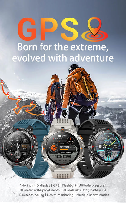 Built-in GPS Positioning Smart Watch Men 1.46 Inch HD Screen Compass 100+ Sport Mode 30M Waterproof Bluetooth Call Smartwatch