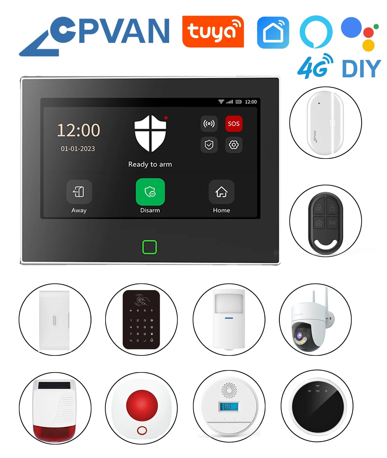 CPVAN Tuya smart Home Alarm System Wireless WiFi 4G 7 inch panel for Home burglar Security Protection Alarm Kit DIY Accessories