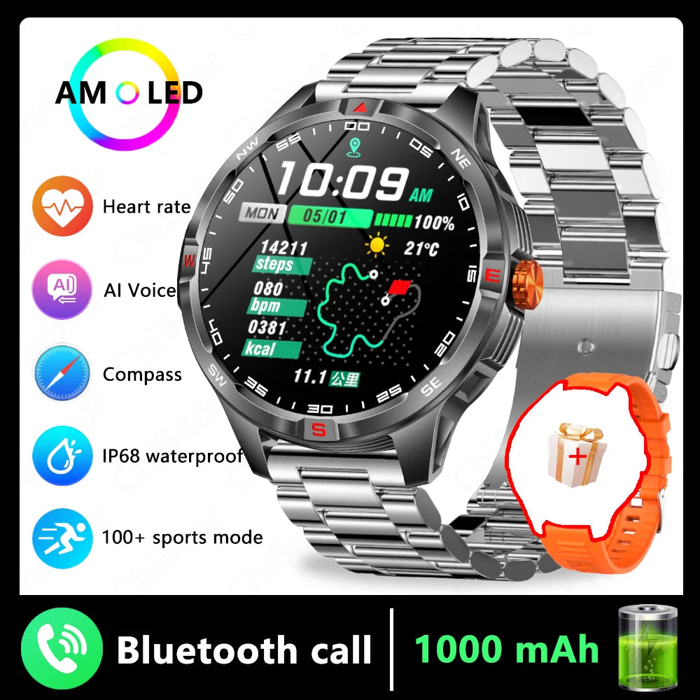 GPS Outdoor 1000mAh Battery Smartwatches Men 100+ Sports Mode Compass Heart Rate 3ATM Waterproof Bluetooth Call Smart Watch
