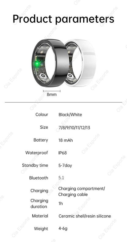 New Ceramic Smart Ring 2025 Men Women Gesture Swing Take Photos Heart Rate Blood Oxygen 5ATM Waterproof Multi-sport Mode Rings