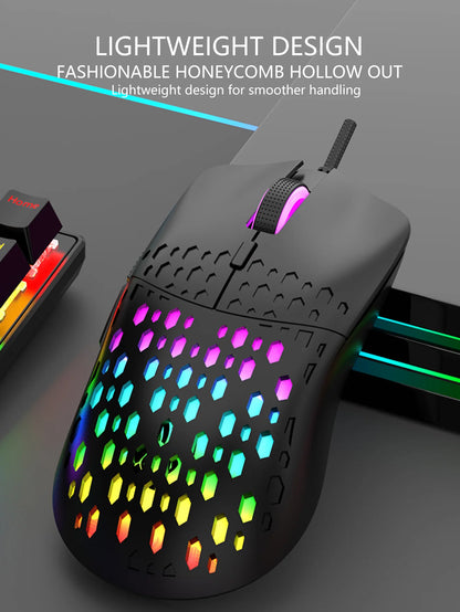 Wireless gaming mouse, dazzling colorful light effect, variable DPI, fashionable honeycomb perforated mouse