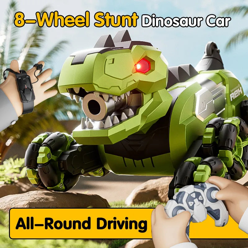 Y12 New Remote Control Dinosaur Stunt Car RC Drift Car Spray Mist Articulated Arms Transforming 8WD Off-Road Vehicle Toy for Kid
