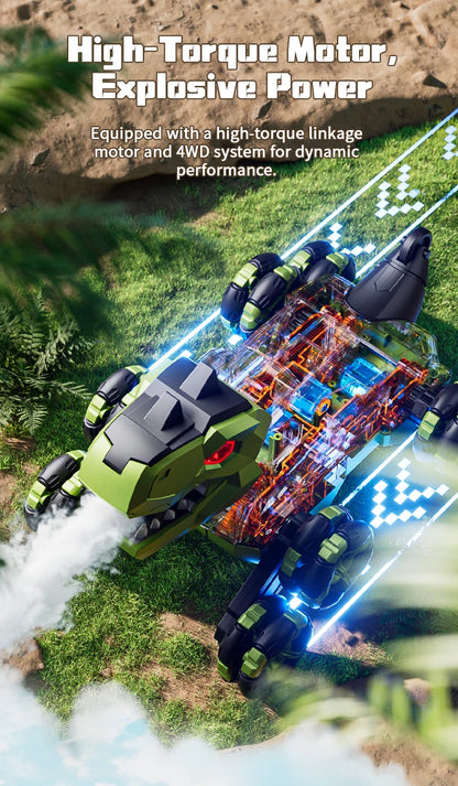 Y12 New Remote Control Dinosaur Stunt Car RC Drift Car Spray Mist Articulated Arms Transforming 8WD Off-Road Vehicle Toy for Kid