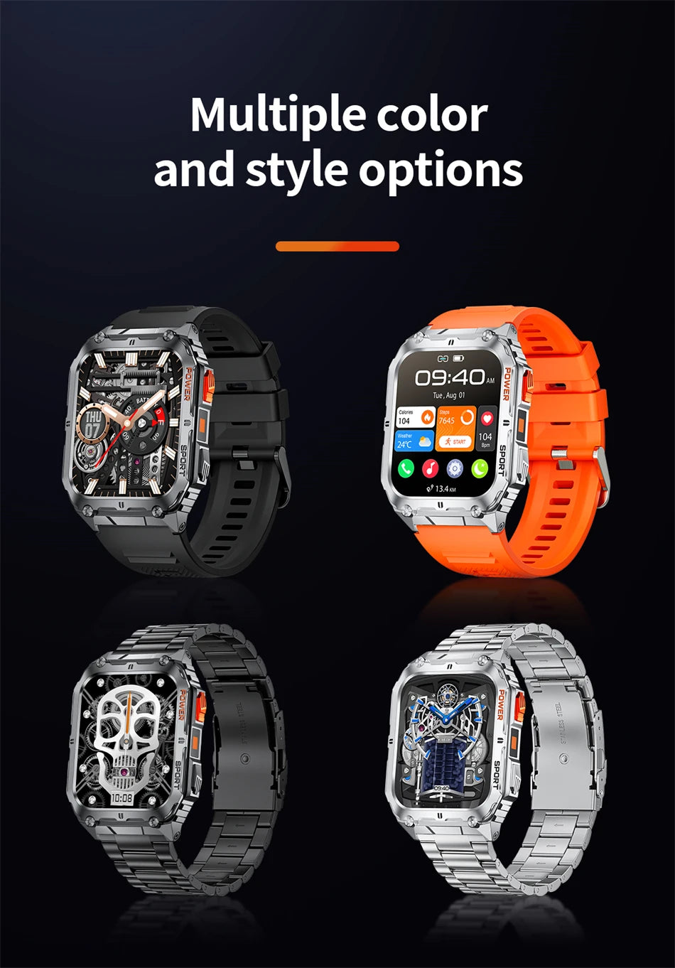 LIGE 1.91-inch Screen Men Smart Watch Led Lighting IP68 Waterproof Watch Outdoor Sport Health Monitor Smartwatch For Android IOS