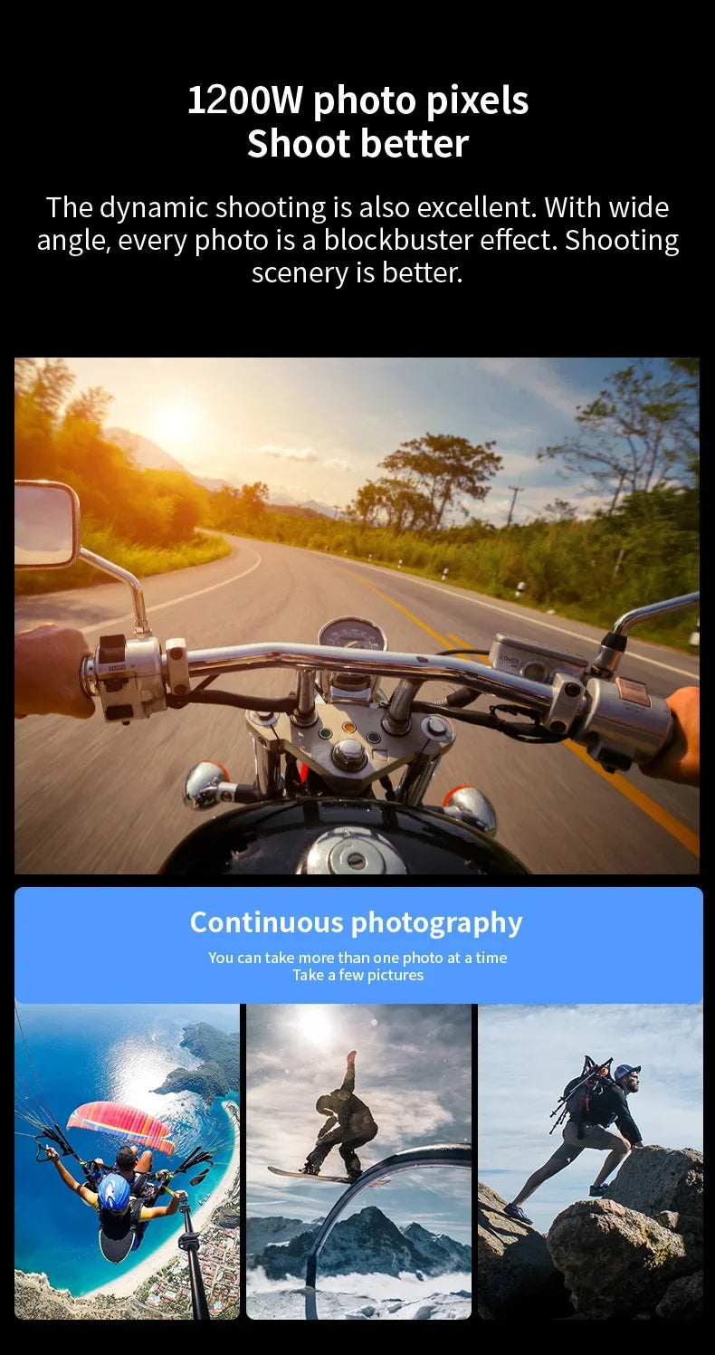 4K Full HD Wifi Portable Camera Waterproof and Anti Shake Sports Cameras Bicycle Motorcycle Helmet Cam Flashlight Camcorder