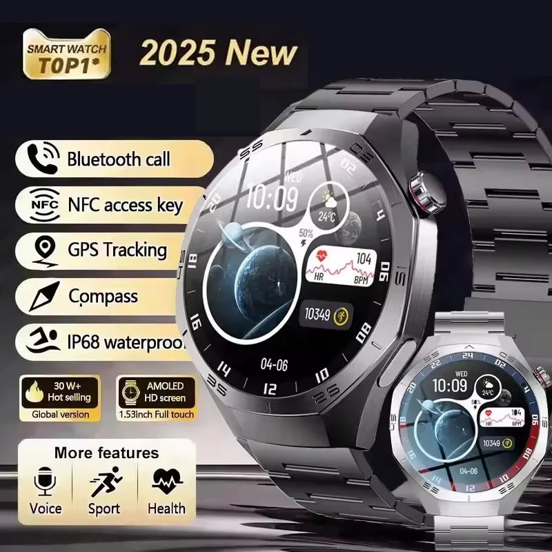 2025 New Smart Watch Men AMOLED Screen GPS Motion trajectory Heart Rate Bluetooth Calls SmartWatch Waterproof