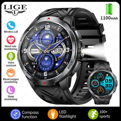 LIGE New 1100mAh Large Battery Sports Smart Watch Men Waterproof BT Call Smartwatch Men Sleep Heart Rate Monitor Compass Watches