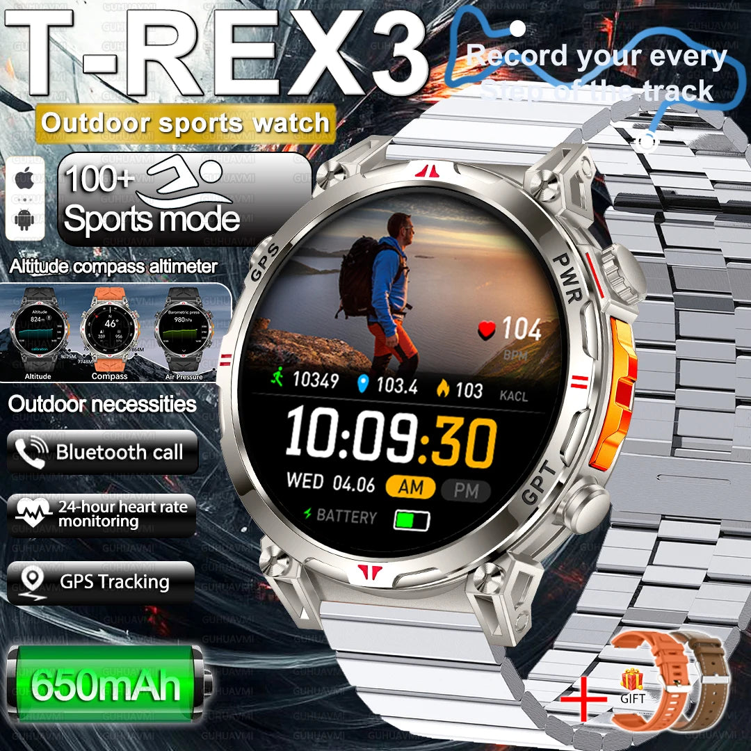 2025 Best seller Military AMOLED HD SmartWatch GPS Compass 10ATM Waterproof Tactics 170+Sport BT call SmartWatch 650Mah Battery