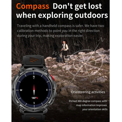GPS Outdoor Sports Smartwatches 1100mAh Large Battery LED Light Compass 3ATM Waterproof Bluetooth Call Smart Watch 2025 New