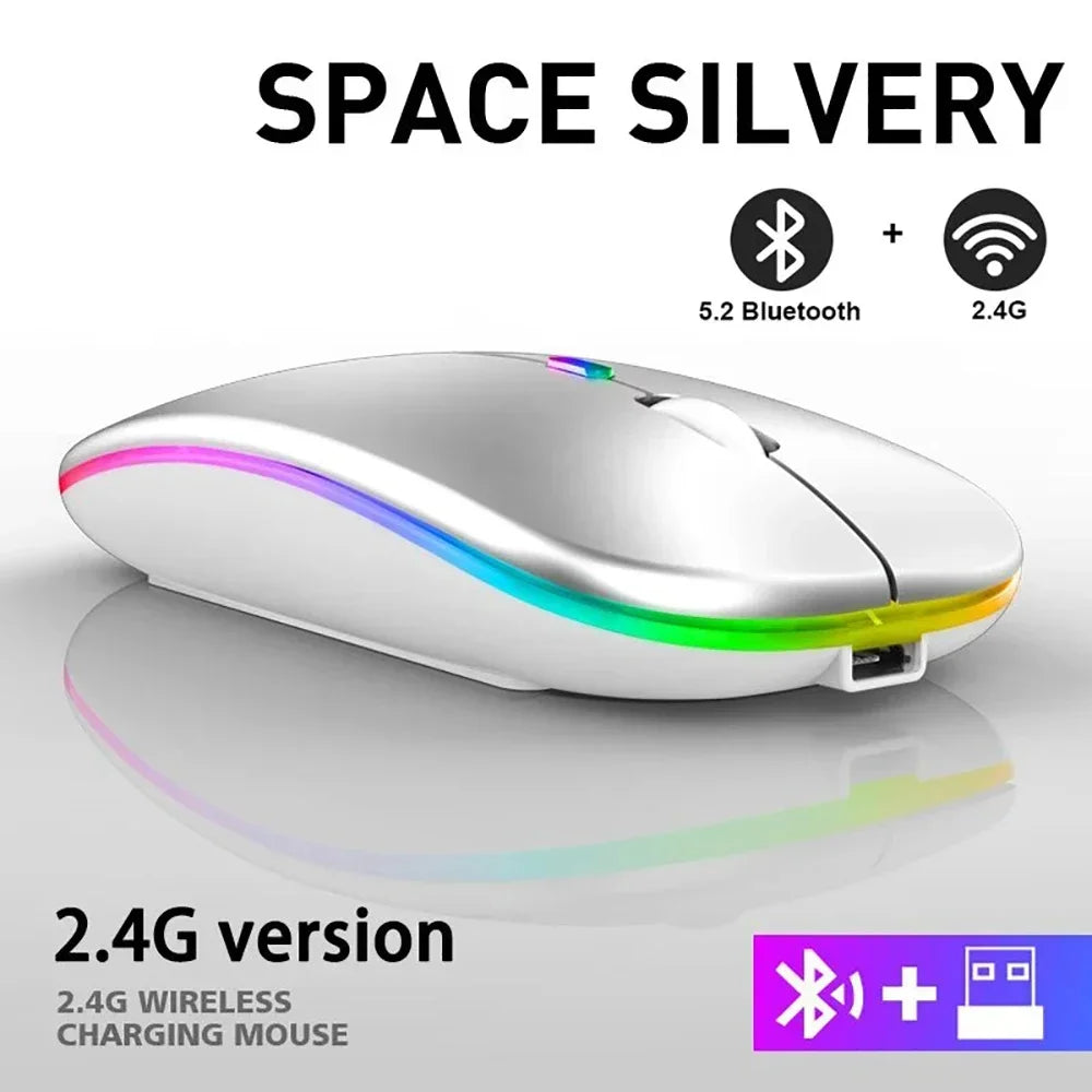 New Gaming Mouse Wireless Bluetooth Dual Mode Silent Rechargeable USB 2.4G DPI 1600 Optical Ergonomics Suitable for Laptops