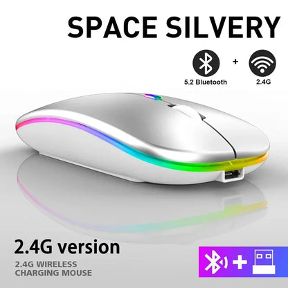 New Gaming Mouse Wireless Bluetooth Dual Mode Silent Rechargeable USB 2.4G DPI 1600 Optical Ergonomics Suitable for Laptops