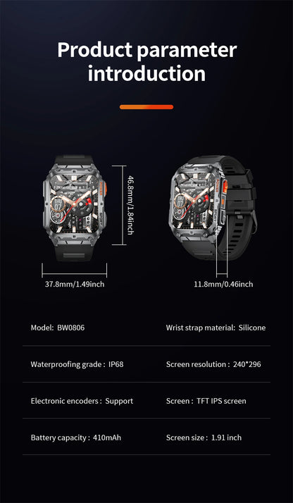 LIGE 1.91-inch Screen Men Smart Watch Led Lighting IP68 Waterproof Watch Outdoor Sport Health Monitor Smartwatch For Android IOS