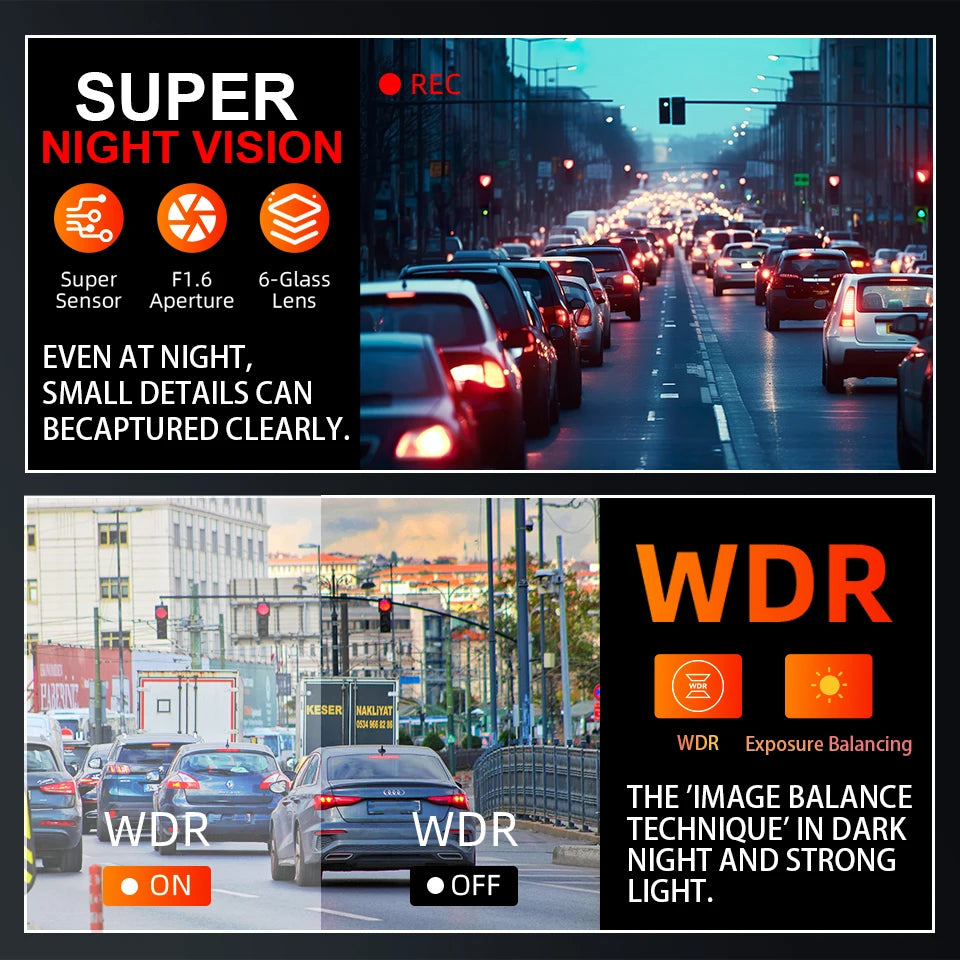 Dash Cam 4K WIFi GPS Front and Rear Night Vision Video Recorder HD 1080P Camera Auto System for car  Bicycles motorcycl summer