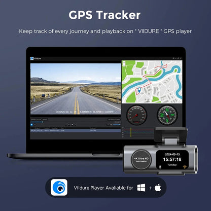 Dash Cam Front and Rear, 4K+1080P WDR Dash Camera for Cars,Built-in WiFi Car Camera with GPS Track,G-Sensor, Super Night Vision