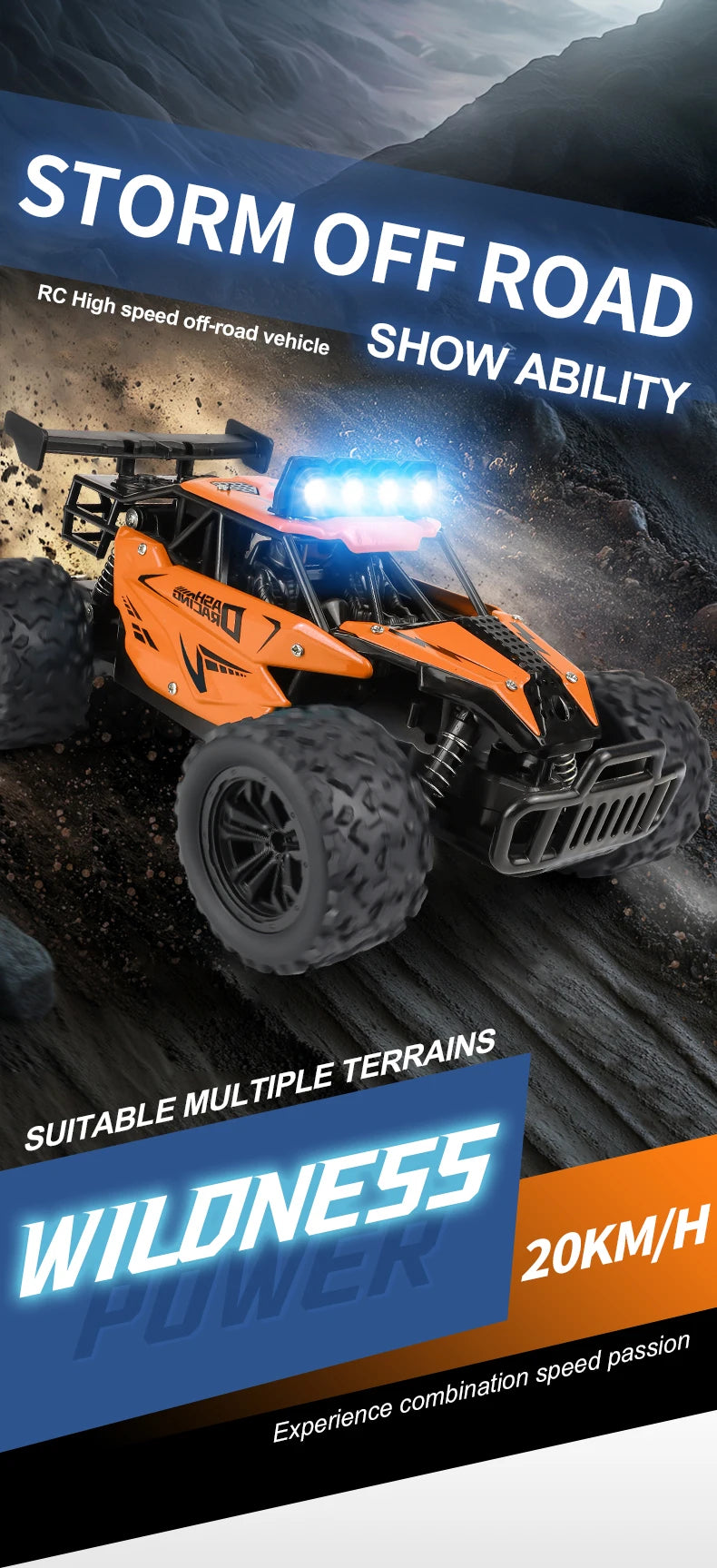 RC Alloy Car 1:16 Scale 2WD Off-Road Remote Control Car with LED Lights And 20KM/H High Speed For Kids Boys Girls Gifts Toys