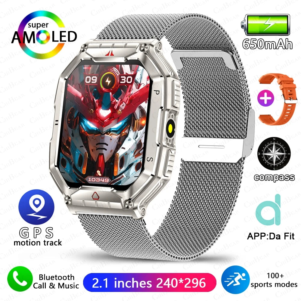 2.1 Inch AMOLED HD Screen Smartwatch Men Compass GPS Outdoor Sports Health Monitoring 1ATM Waterproof Bluetooth Call Smart watch