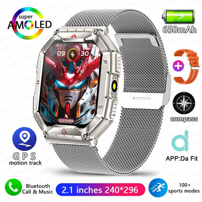 2.1 Inch AMOLED HD Screen Smartwatch Men Compass GPS Outdoor Sports Health Monitoring 1ATM Waterproof Bluetooth Call Smart watch