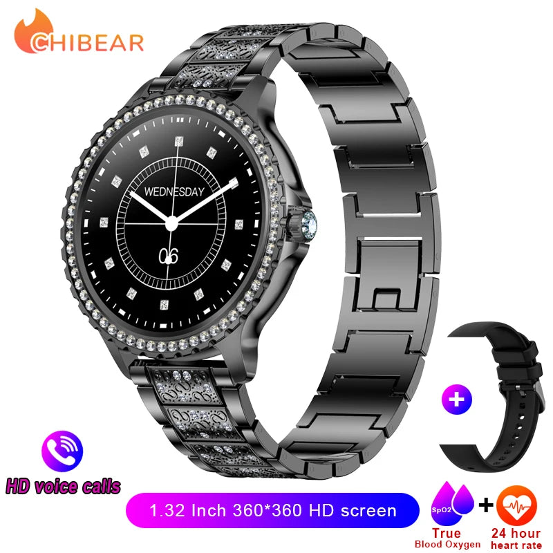 2005 New Fashion Ladies Bluetooth Call Smart Watch AMOLED HD Screen Health Monitoring Sports Diamond Smartwatch IOS Android