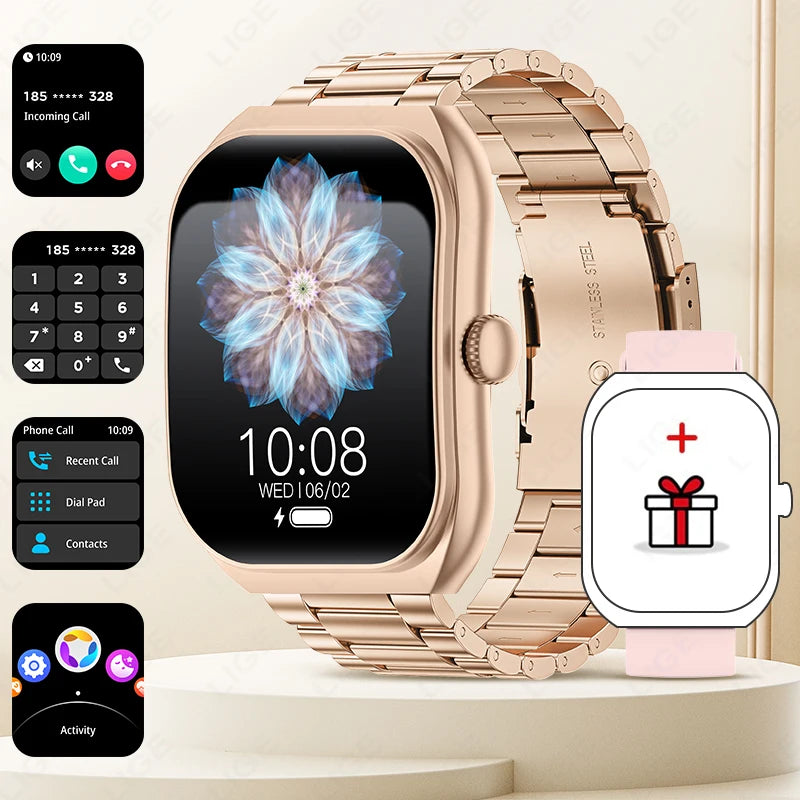 LIGE 2025 Smart Watch For Android IOS Phone 2.01" 3D Curved Screen Bluetooth Call Blood Oxygen Heart Rate Smart Watch Women Men