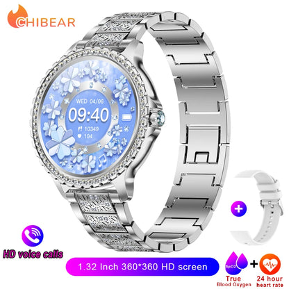 2023 New Fashion Women Bluetooth Call Smart Watch 1.32" AMOLED 360*360 HD Screen Sports Fitness Ladies Smartwatch Diamond Band