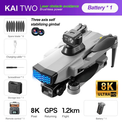 KAI TWO PRO GPS 8K Professional Dron 3-Axis Self Stabilization HD Camera 360 Obstacle Avoidance Brushless RC Quadcopter VS SG107