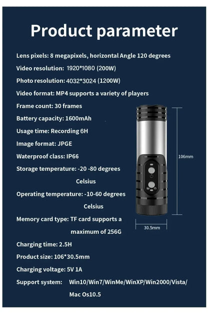 4K Mini Sport DV Action Sport Camera Flashlight Helmet Full HD 1080P Video Ideal Bodycam for Bike, Cycle, Motorcycle Camcorder