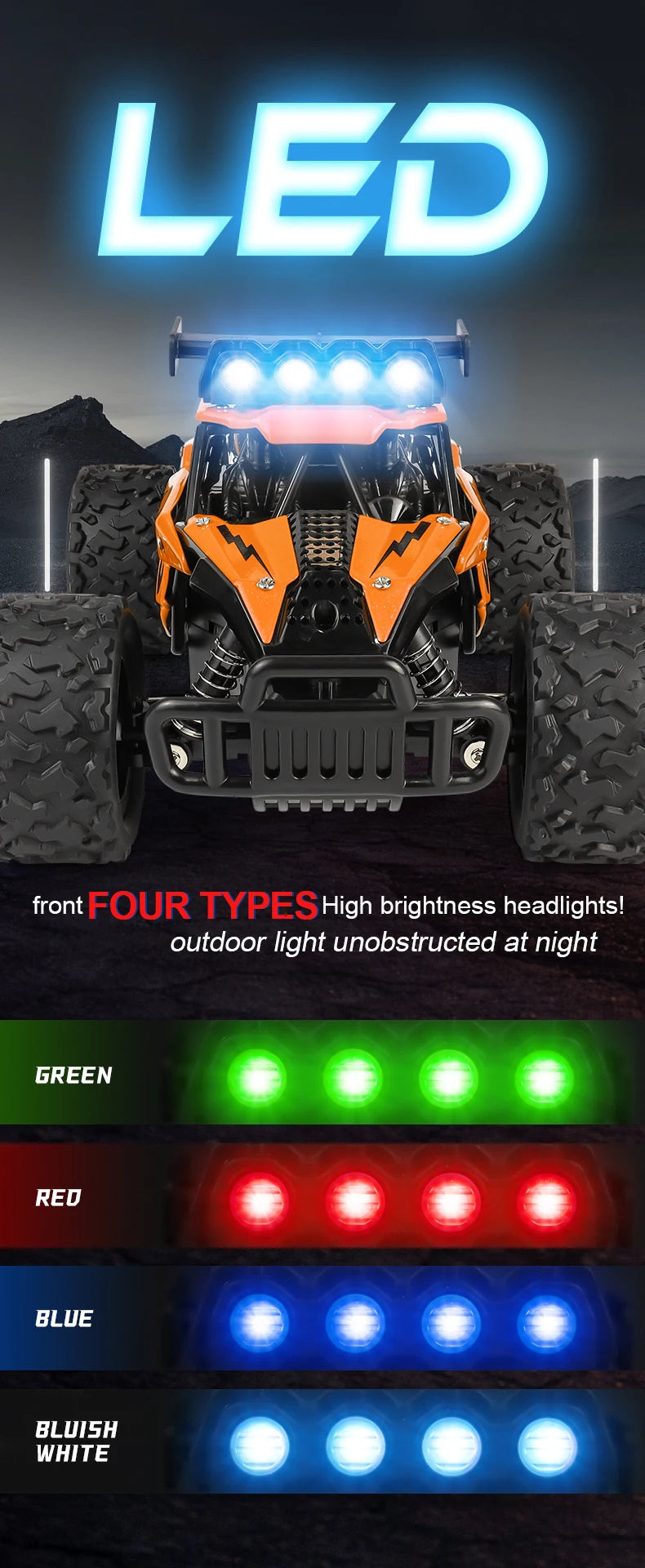 RC Alloy Car 1:16 Scale 2WD Off-Road Climbing Remote Control Car With LED Light 20KM/H High Speed Toys Gifts For Boys Girls Kids