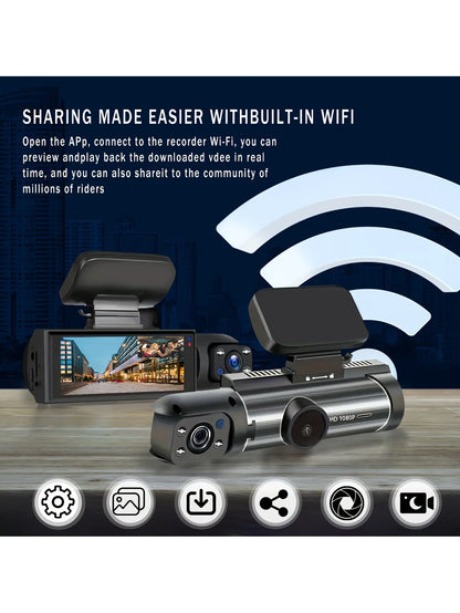 Dash Cam for Cars Dual Camera Front 1080P and Inside 720P with IR Night Vision, Loop Recording, and Wide Angle Lens