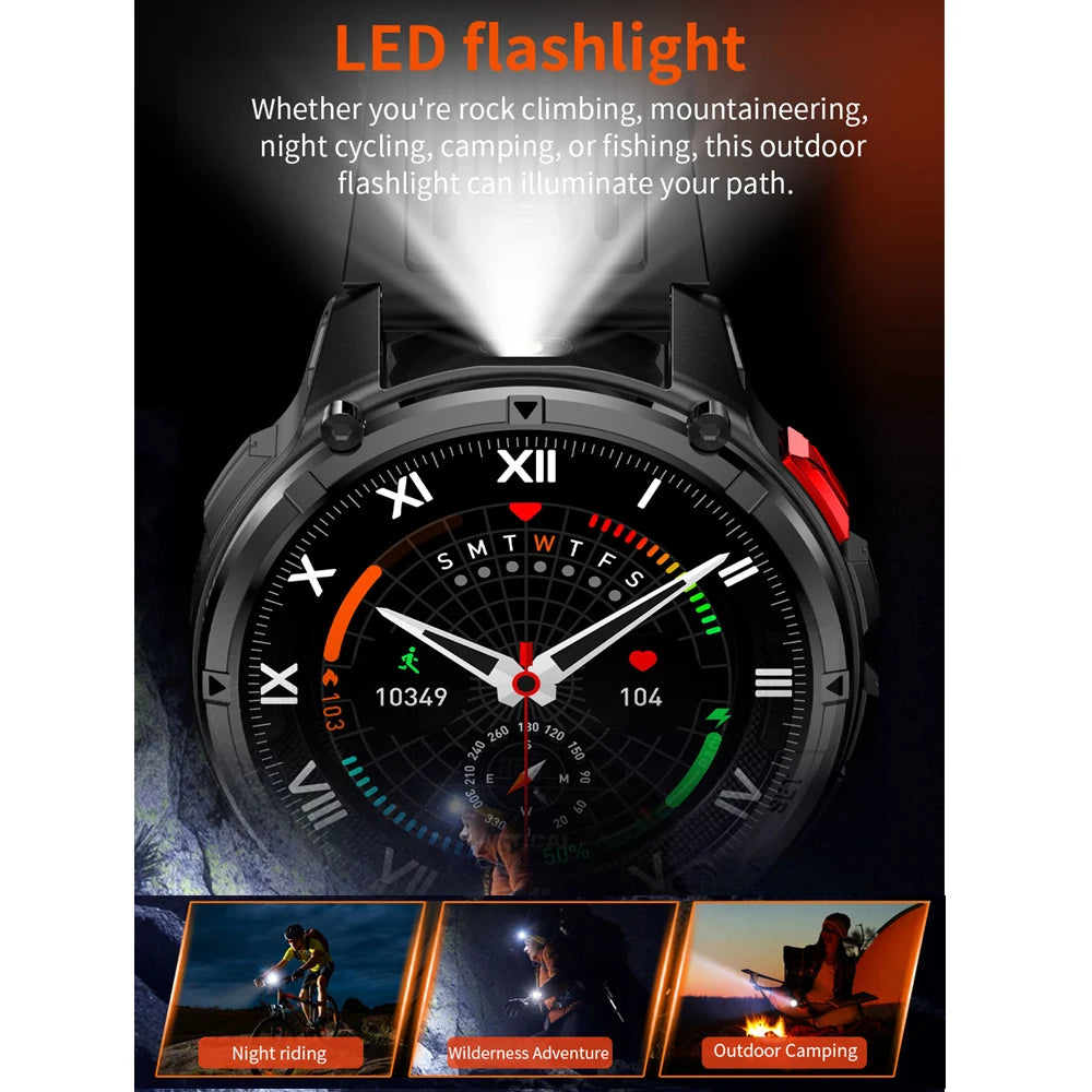 GPS Outdoor Sports Smartwatches 1100mAh Large Battery LED Light Compass 3ATM Waterproof Bluetooth Call Smart Watch 2025 New