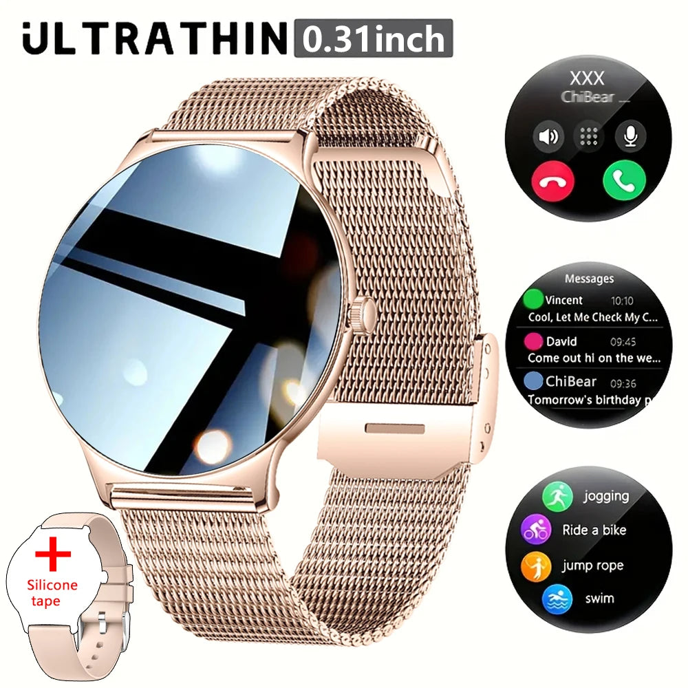 2025 New Ultra Slim AMOLED Smart Watch Women Screen Always Display Time Heart Rate BT Calling High-end Fashion Smartwatch IOS