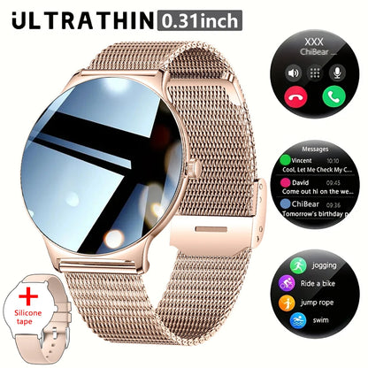 2025 New Ultra Slim AMOLED Smart Watch Women Screen Always Display Time Heart Rate BT Calling High-end Fashion Smartwatch IOS