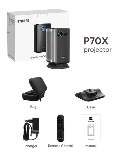 BYINTEK P70X Portable Mini Projector with Built-in Battery 4K Support 3D Wifi for Outdoor Movie Night Home Theater Projectors