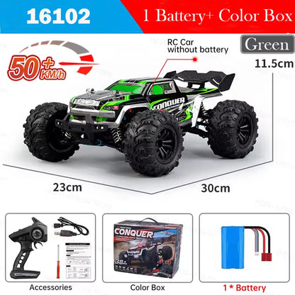 Top 16102 RC Cars 2.4G 390 Moter High Speed Racing With LED 4WD Drift Remote Control Off-Road 4x4 Truck Toys For Adults And Kids
