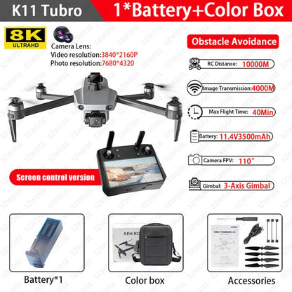 K11 Tubro Professional Drone With 8K Camera 3-Axis Gimbal Obstacle Avoidance Touch Screen FPV Drone Brushless GPS RC Quadcopter