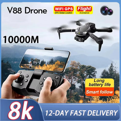 Original V88 Drone 8K Professional Aerial Dual-Camera Omnidirectional Obstacle Avoidance Mini Drone GPS Folding Quadcopter 10km